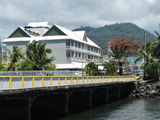 View of Aggie Grey's looking West. This river flooded and brought six feet of water and silt into Aggie Grey's. Hotel guests went up to the 3rd floor to escape the flood waters.